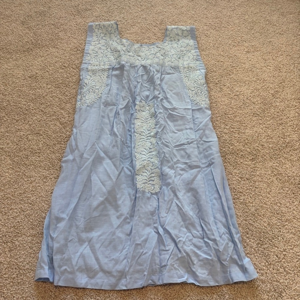 J. Marie Stevie Dress Womens XS Blue Shift Relaxed Linen Blend Vacation Resort